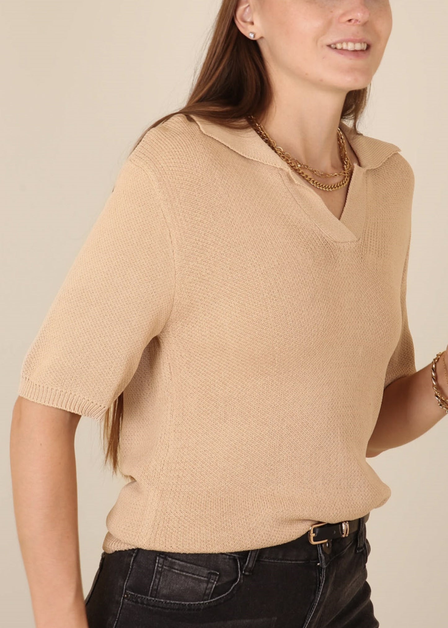 V Neck Knit Collared Shirt