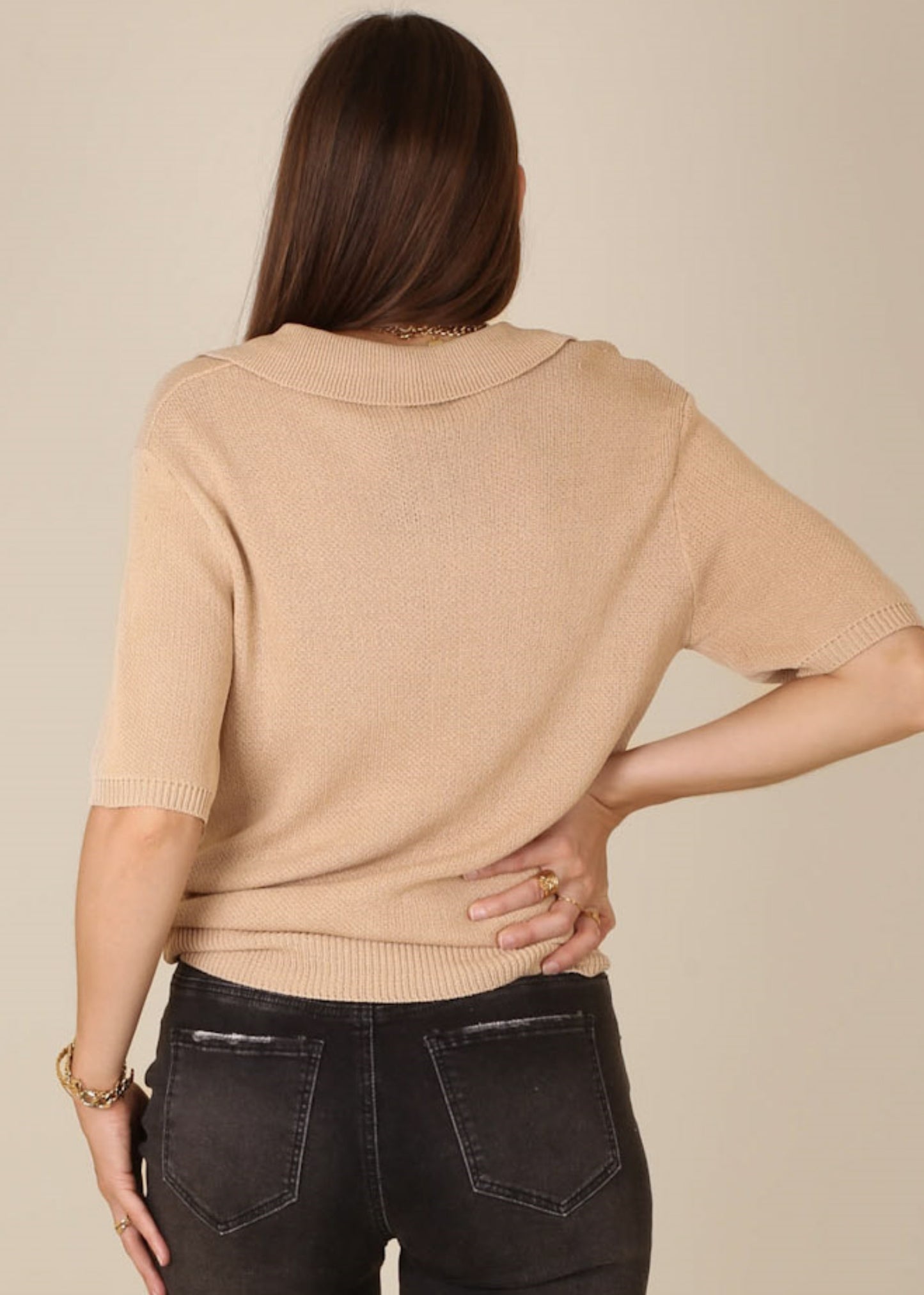 V Neck Knit Collared Shirt