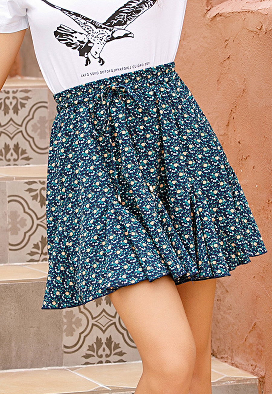 Drawstring Waist Printed Summer Skirt