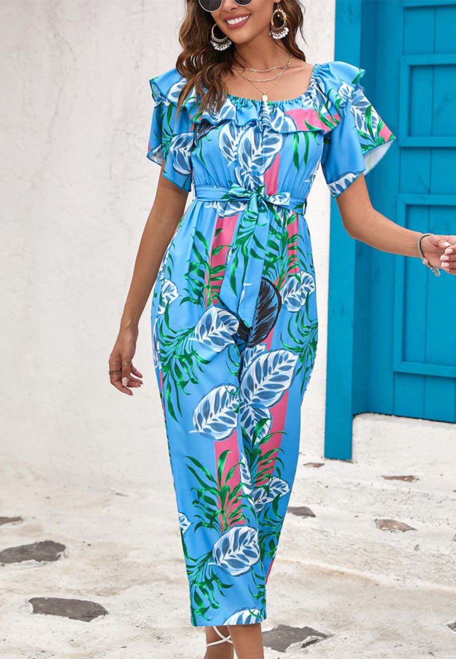 Tropical Floral Off-Shoulder Jumpsuit