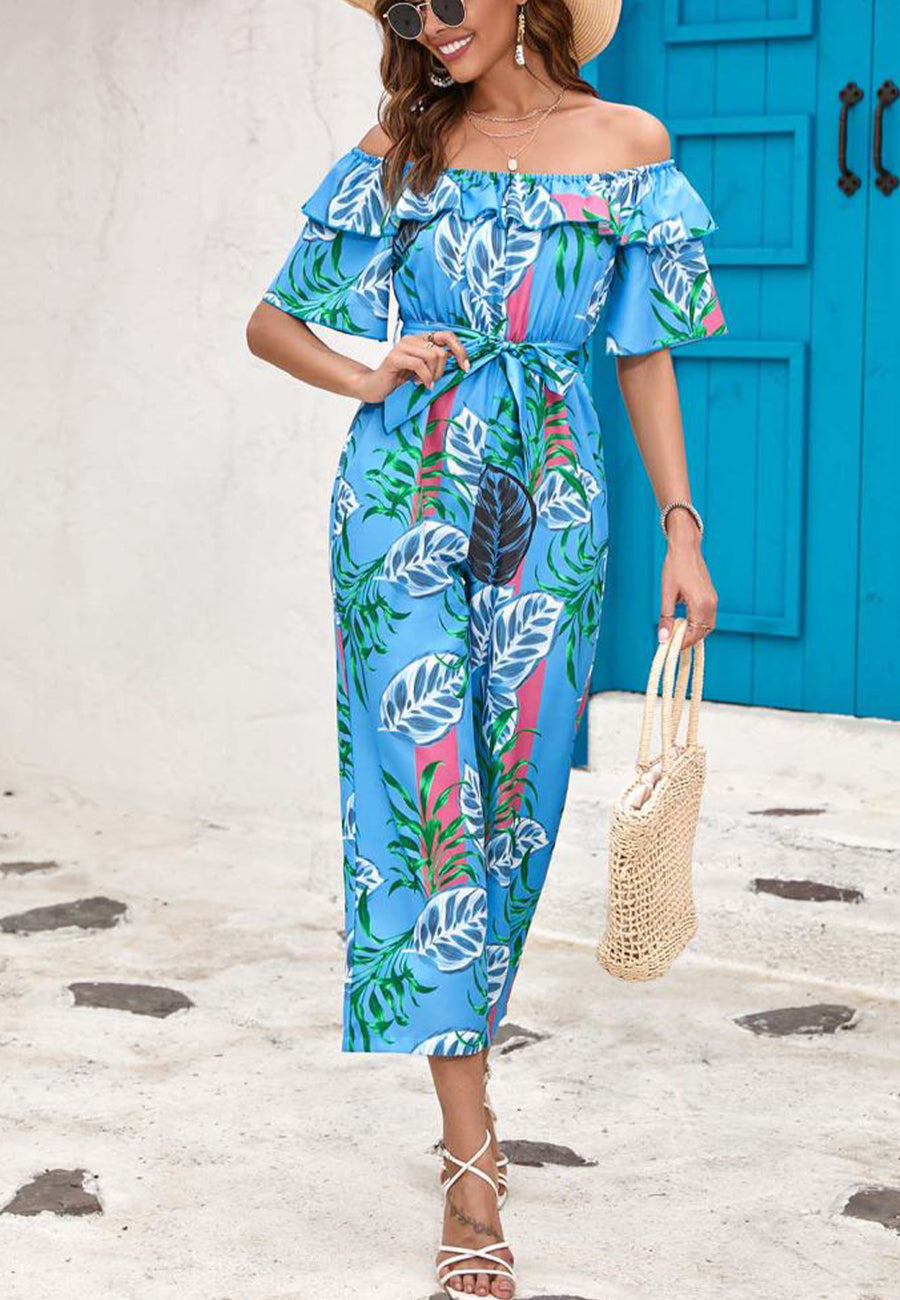 Tropical Floral Off-Shoulder Jumpsuit