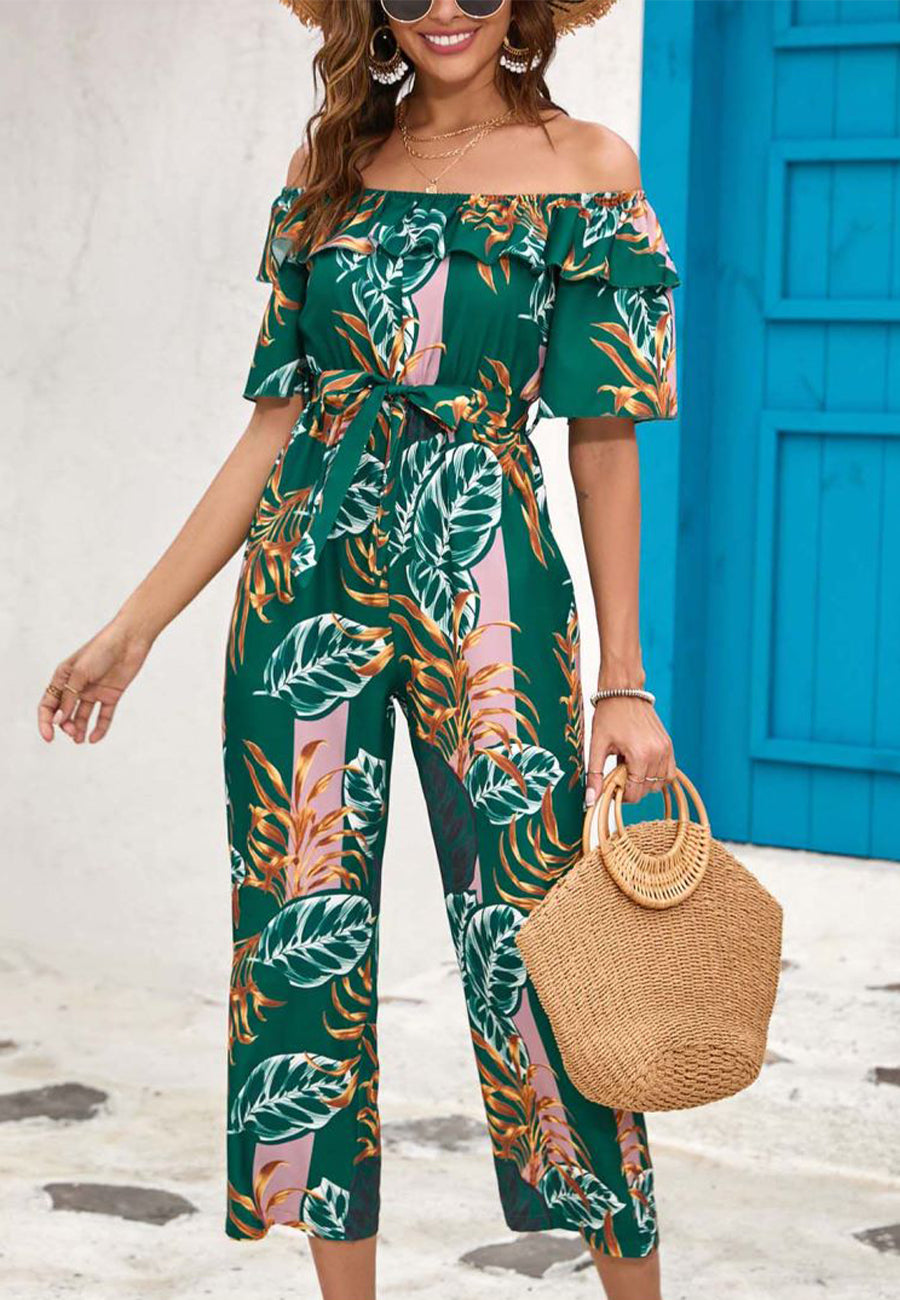 Tropical Floral Off-Shoulder Jumpsuit