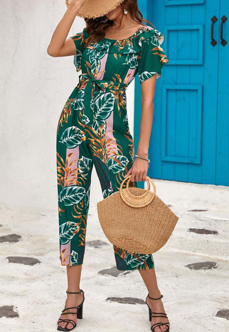 Tropical Floral Off-Shoulder Jumpsuit