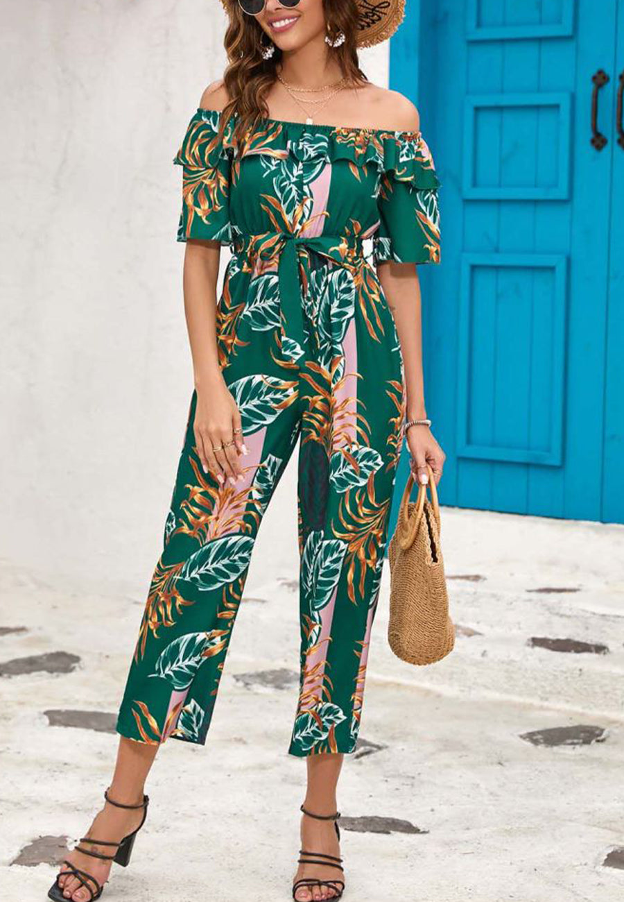Tropical Floral Off-Shoulder Jumpsuit