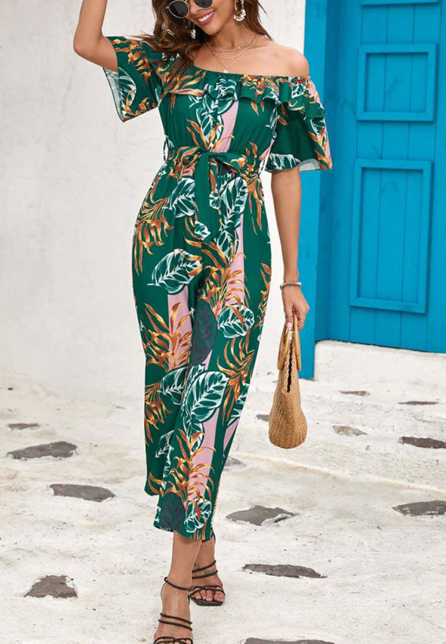 Tropical Floral Off-Shoulder Jumpsuit