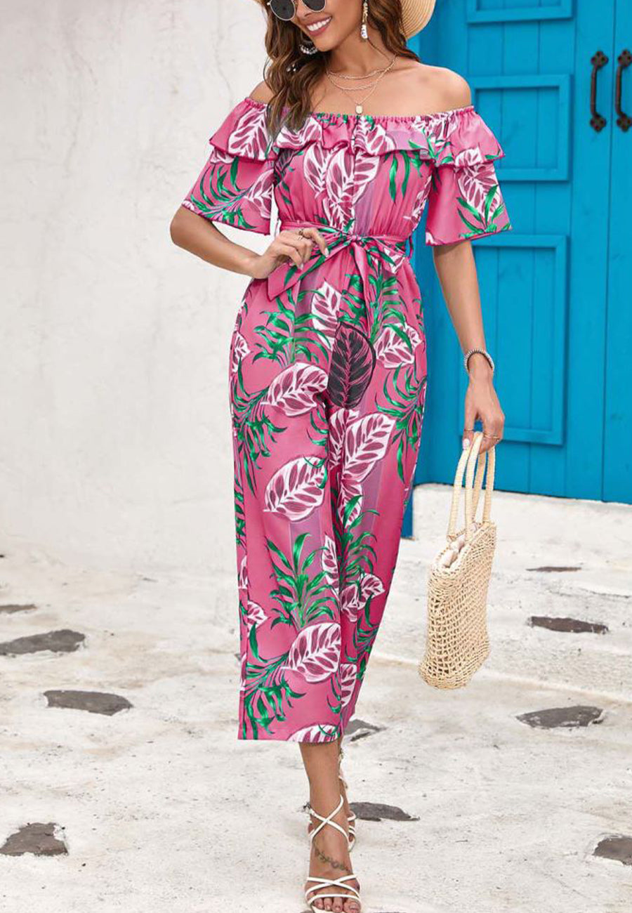 Tropical Floral Off-Shoulder Jumpsuit