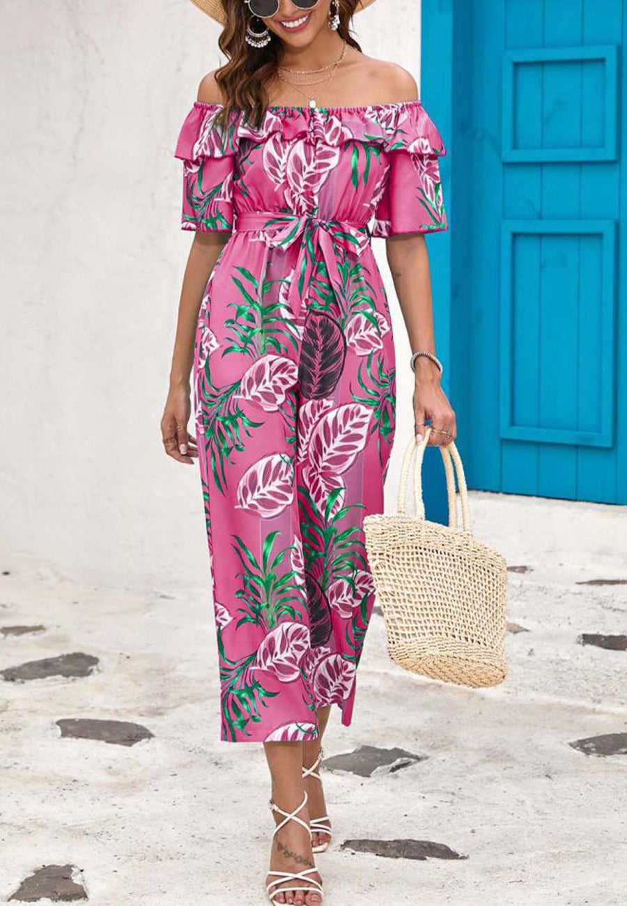 Tropical Floral Off-Shoulder Jumpsuit