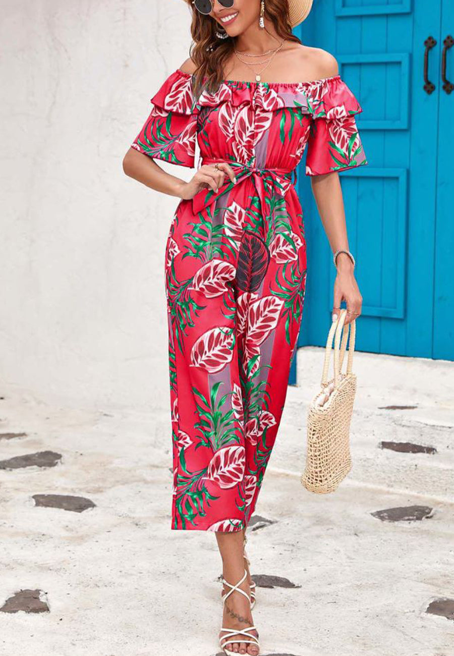 Tropical Floral Off-Shoulder Jumpsuit