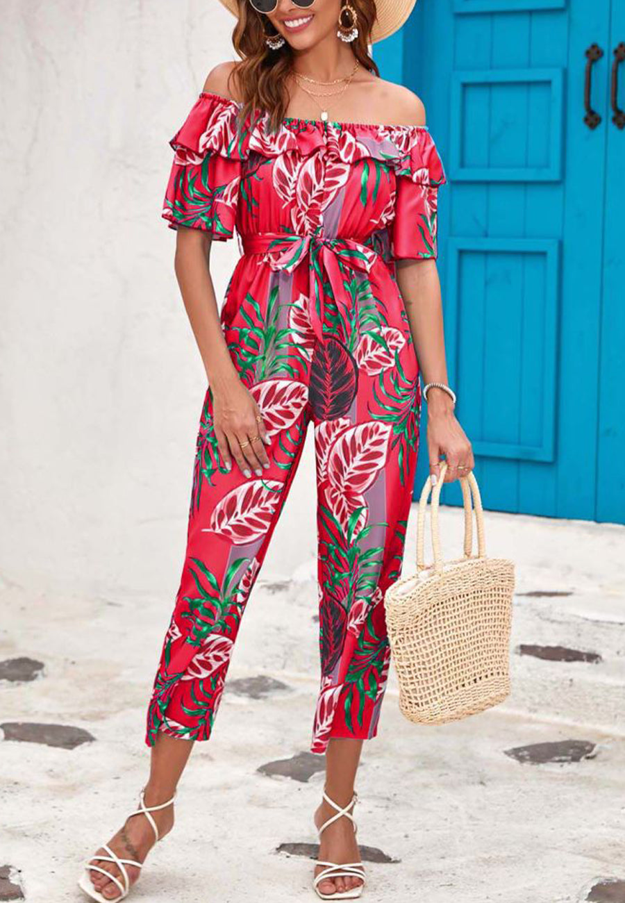 Tropical Floral Off-Shoulder Jumpsuit