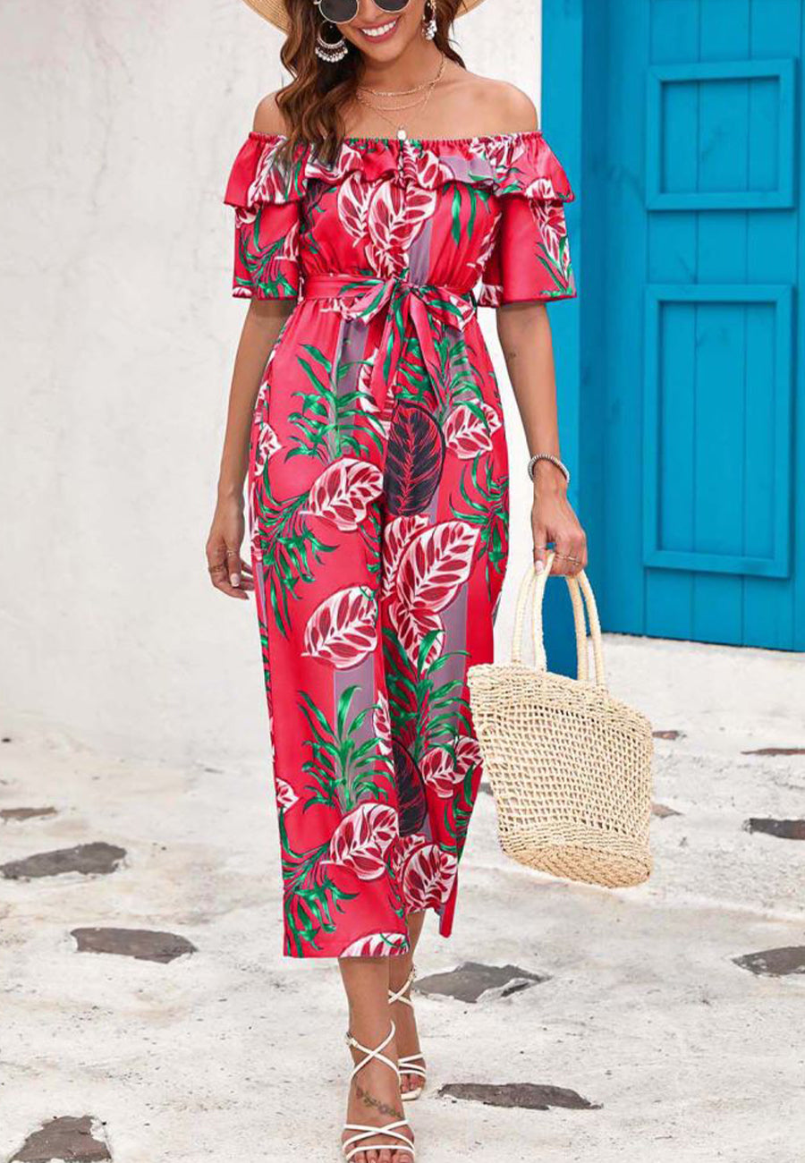 Tropical Floral Off-Shoulder Jumpsuit