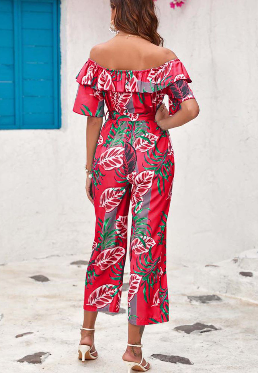 Tropical Floral Off-Shoulder Jumpsuit