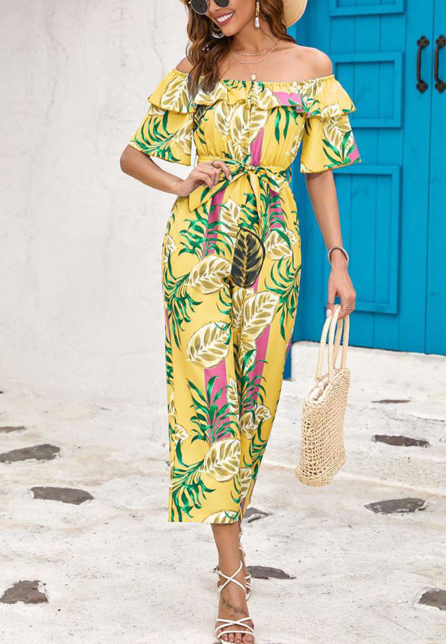 Tropical Floral Off-Shoulder Jumpsuit