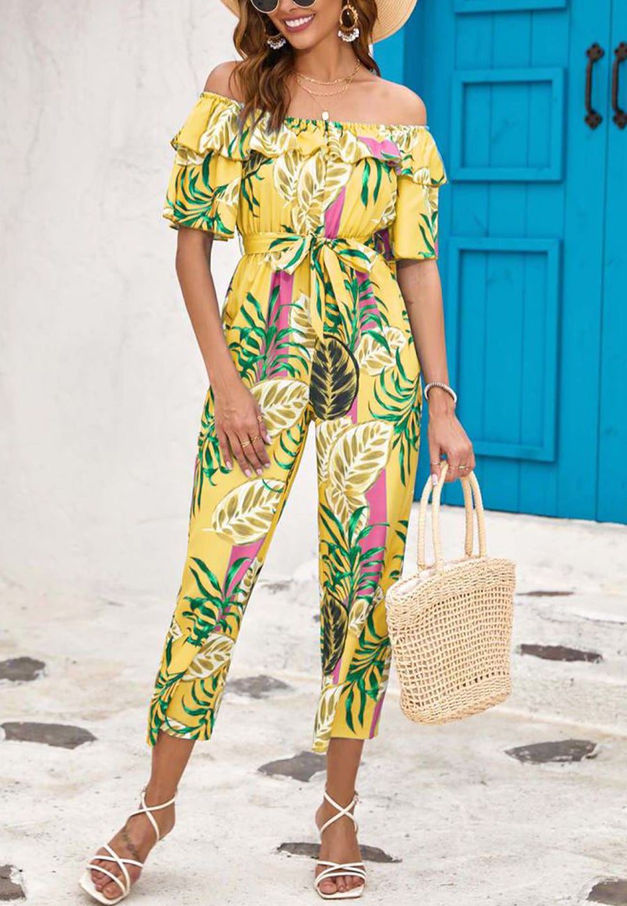 Tropical Floral Off-Shoulder Jumpsuit