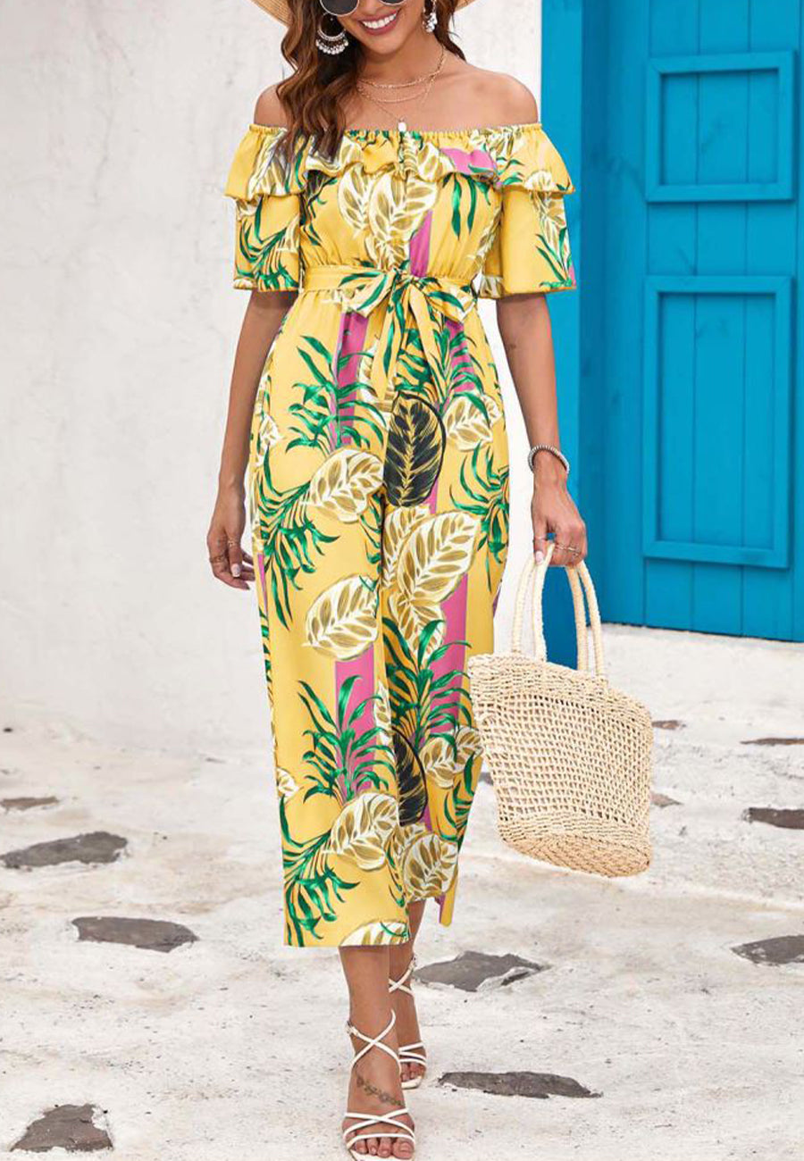 Tropical Floral Off-Shoulder Jumpsuit