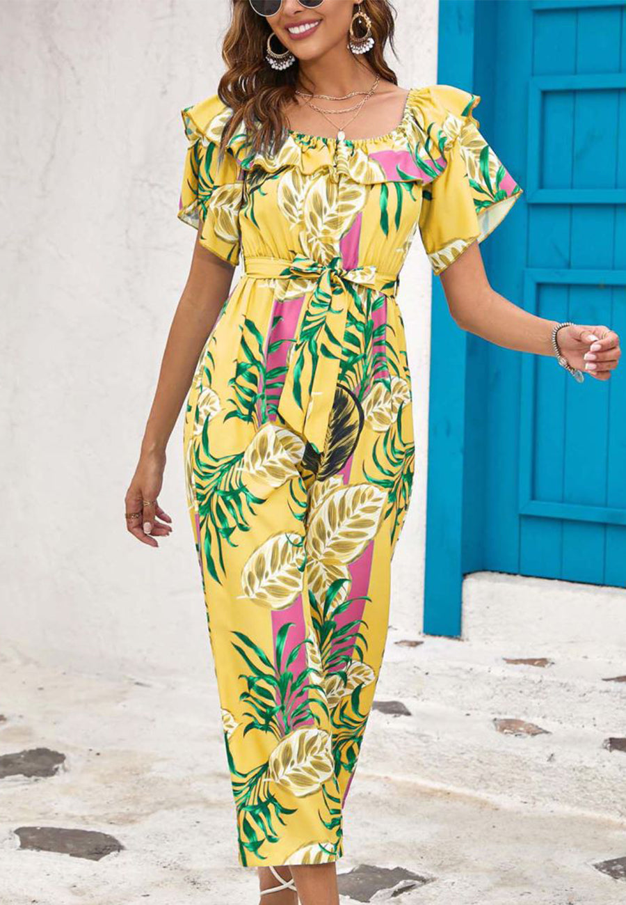 Tropical Floral Off-Shoulder Jumpsuit