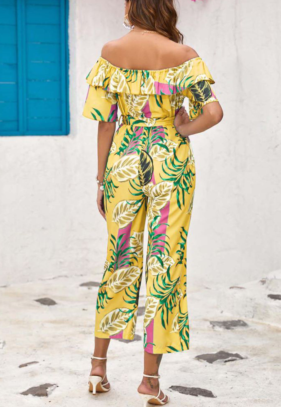 Tropical Floral Off-Shoulder Jumpsuit