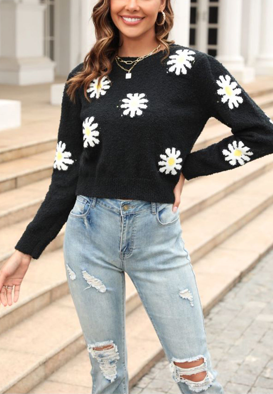 Suéter de punto con estampado de margaritas
