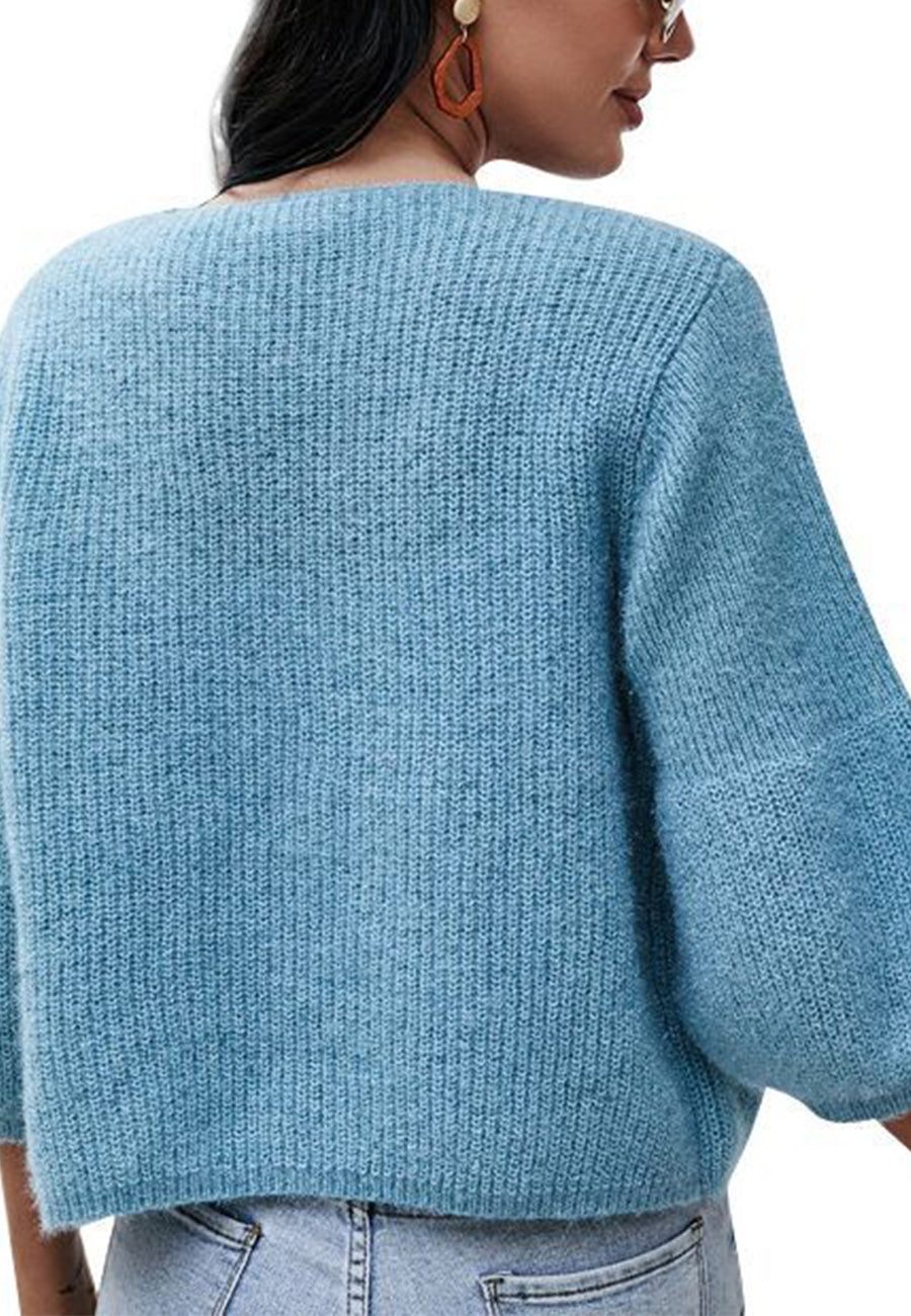 Fuzzy Knit Balloon Sleeve Cardigan