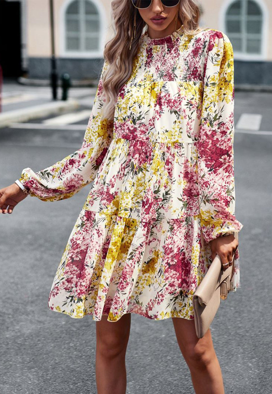 Vestido con botones y cuello fruncido