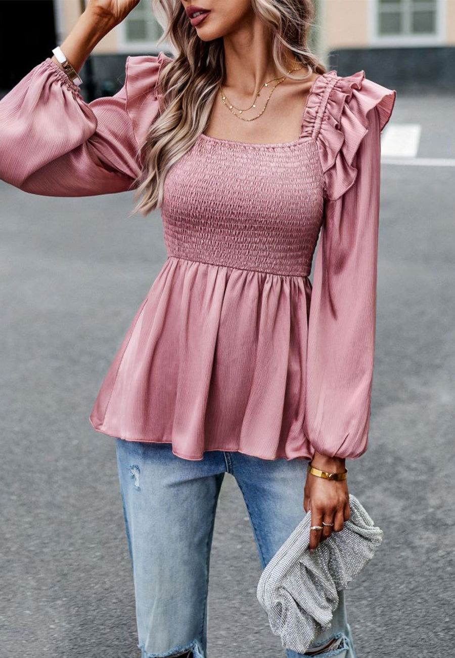 Blusa peplum con hombros con volantes