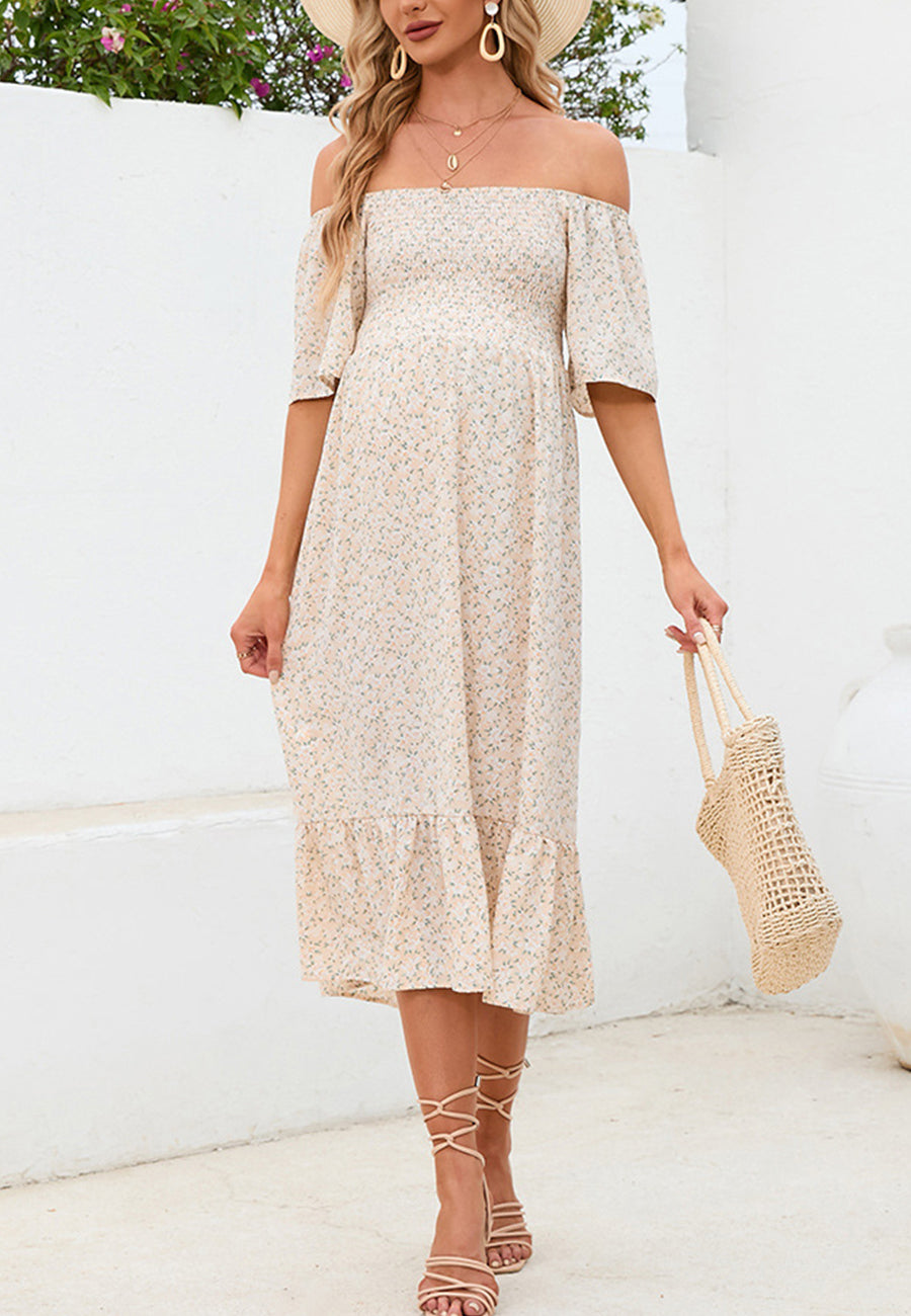 Floral Shirred Short Sleeve Dress