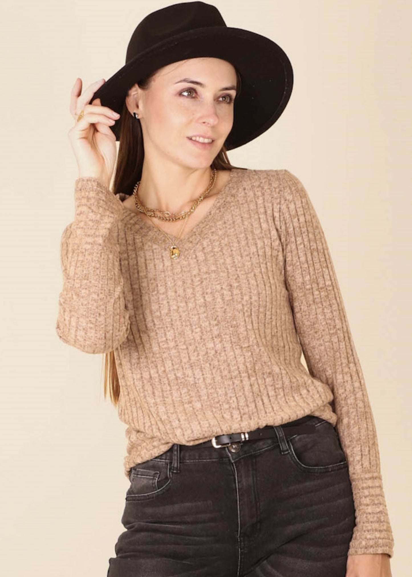 Suéter de punto acanalado de color liso