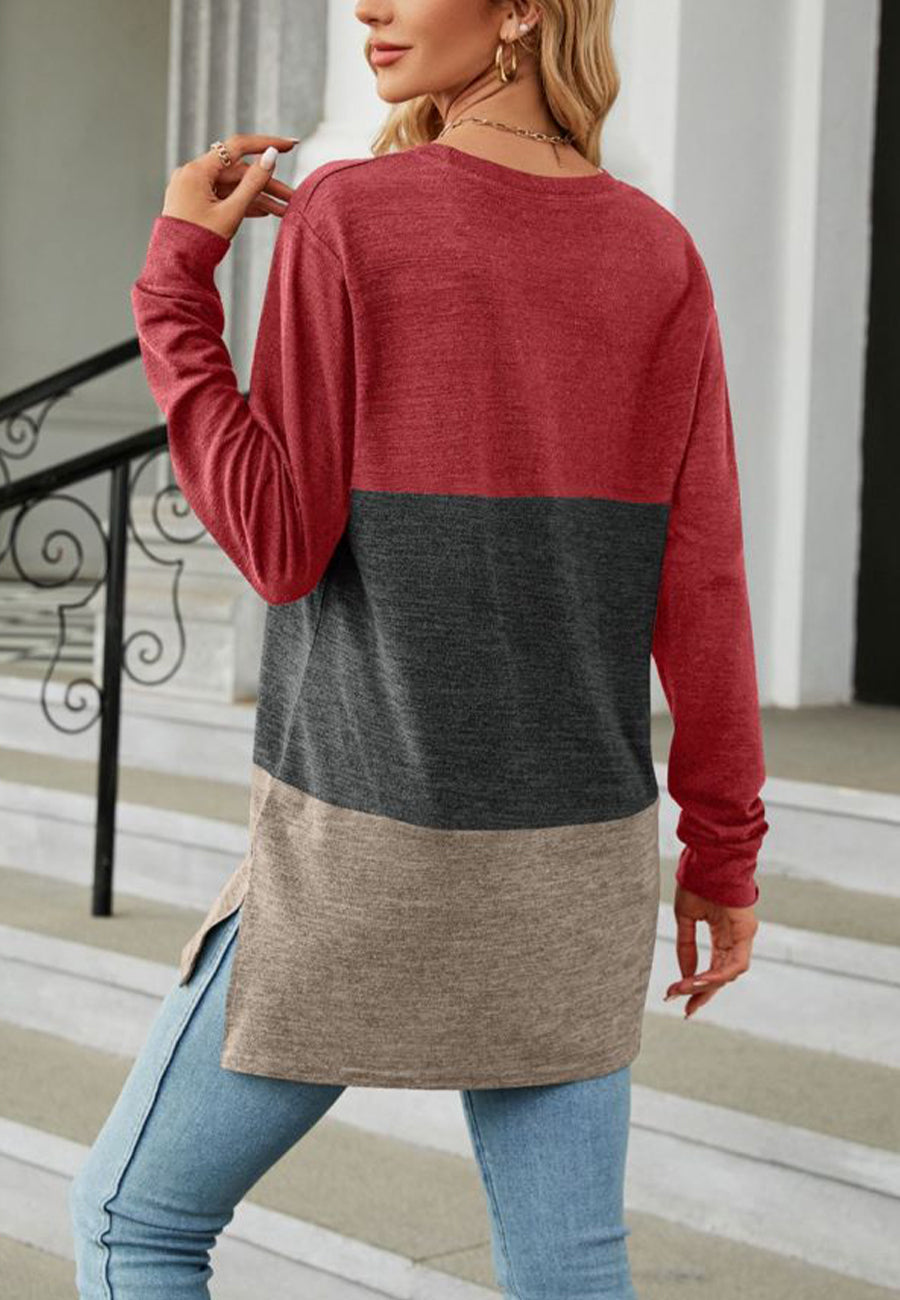 Color Block Side Slit Long Sweater