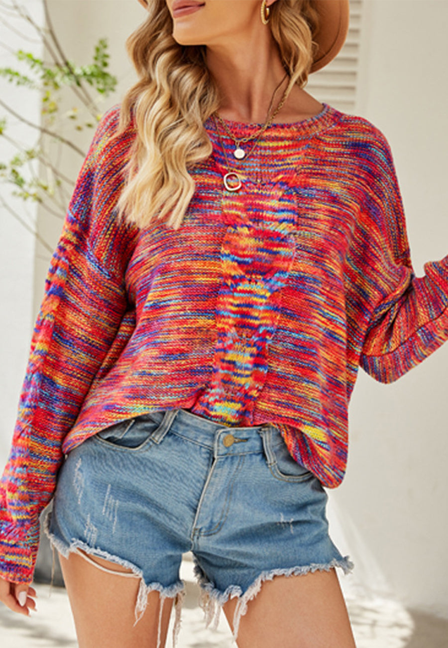 Rainbow Space Dye Textured Sweater