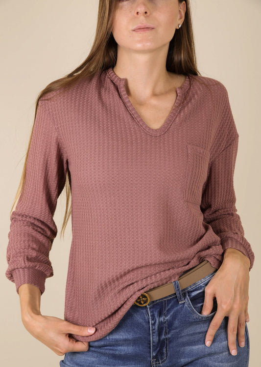 Suéter de punto gofre liso con bolsillos de parche