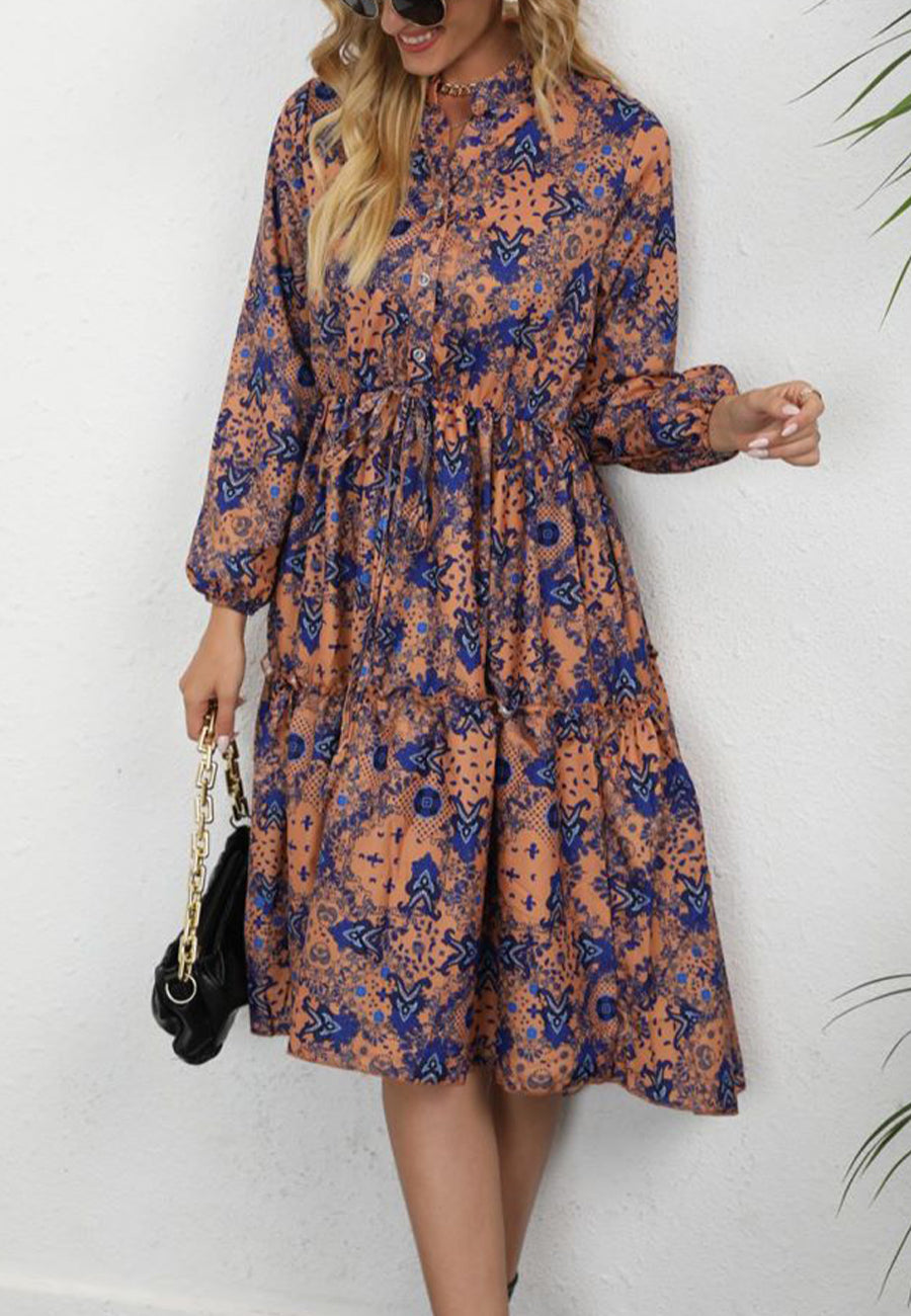 Vestido con cuello con volantes y estampado floral