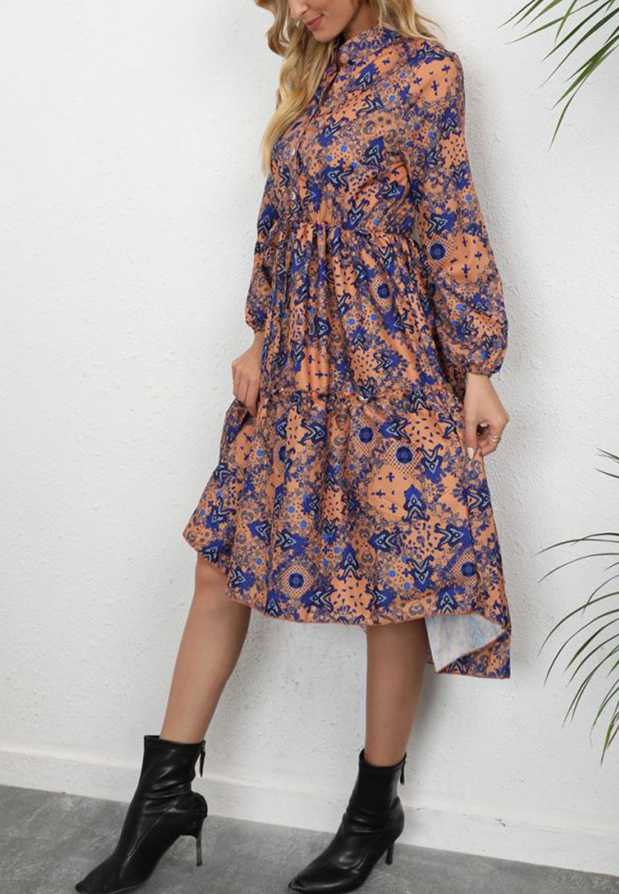 Vestido con cuello con volantes y estampado floral