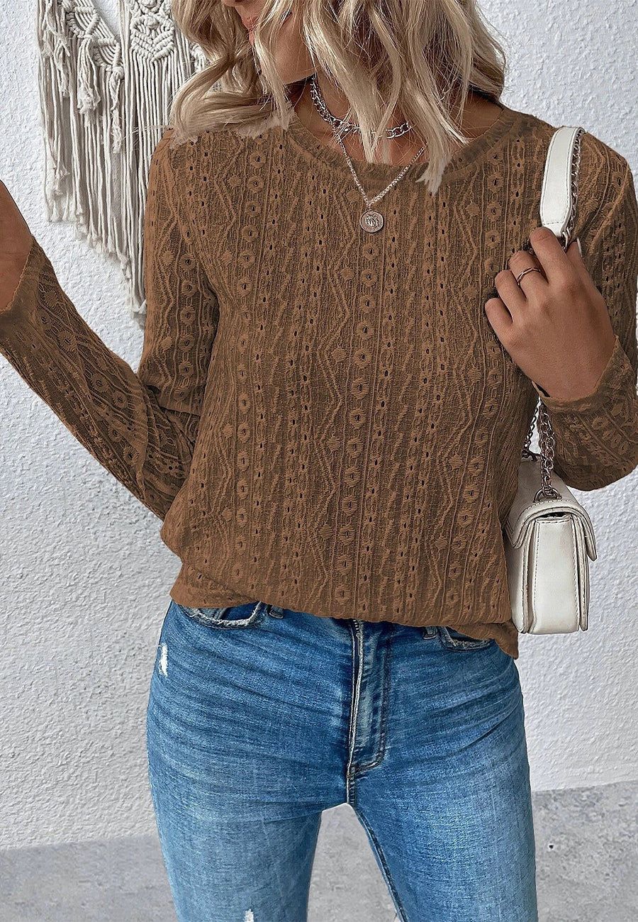 Round Neck Eyelet Detail Sweater