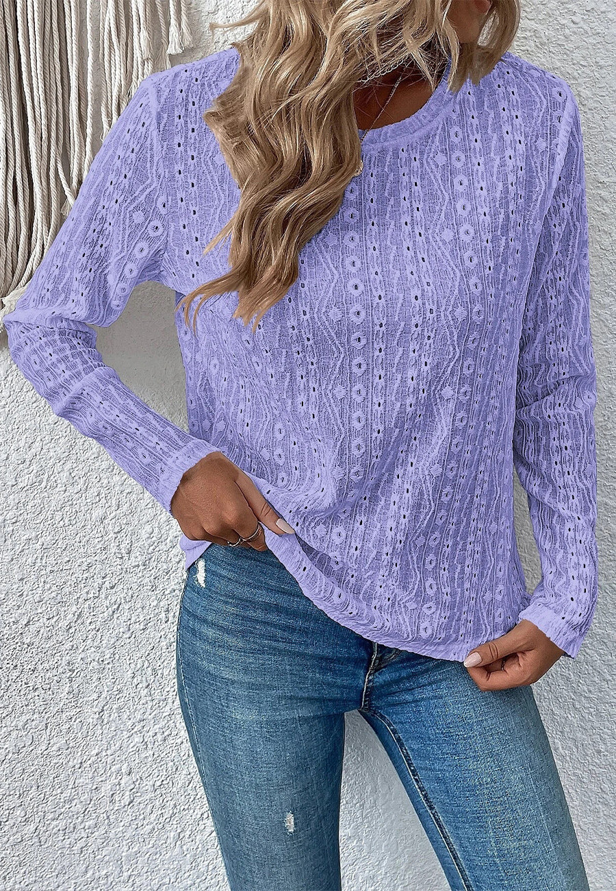 Round Neck Eyelet Detail Sweater