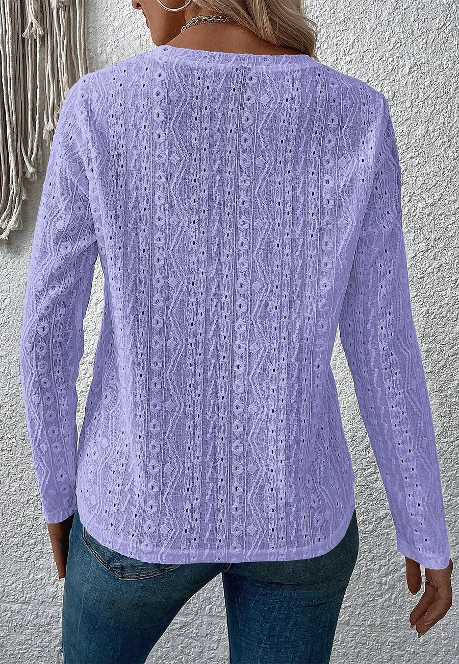 Round Neck Eyelet Detail Sweater