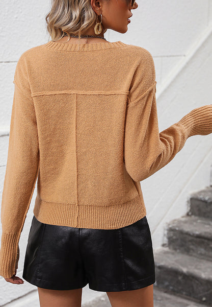 V Neck Long Sleeve Relax Fit Soft Sweater
