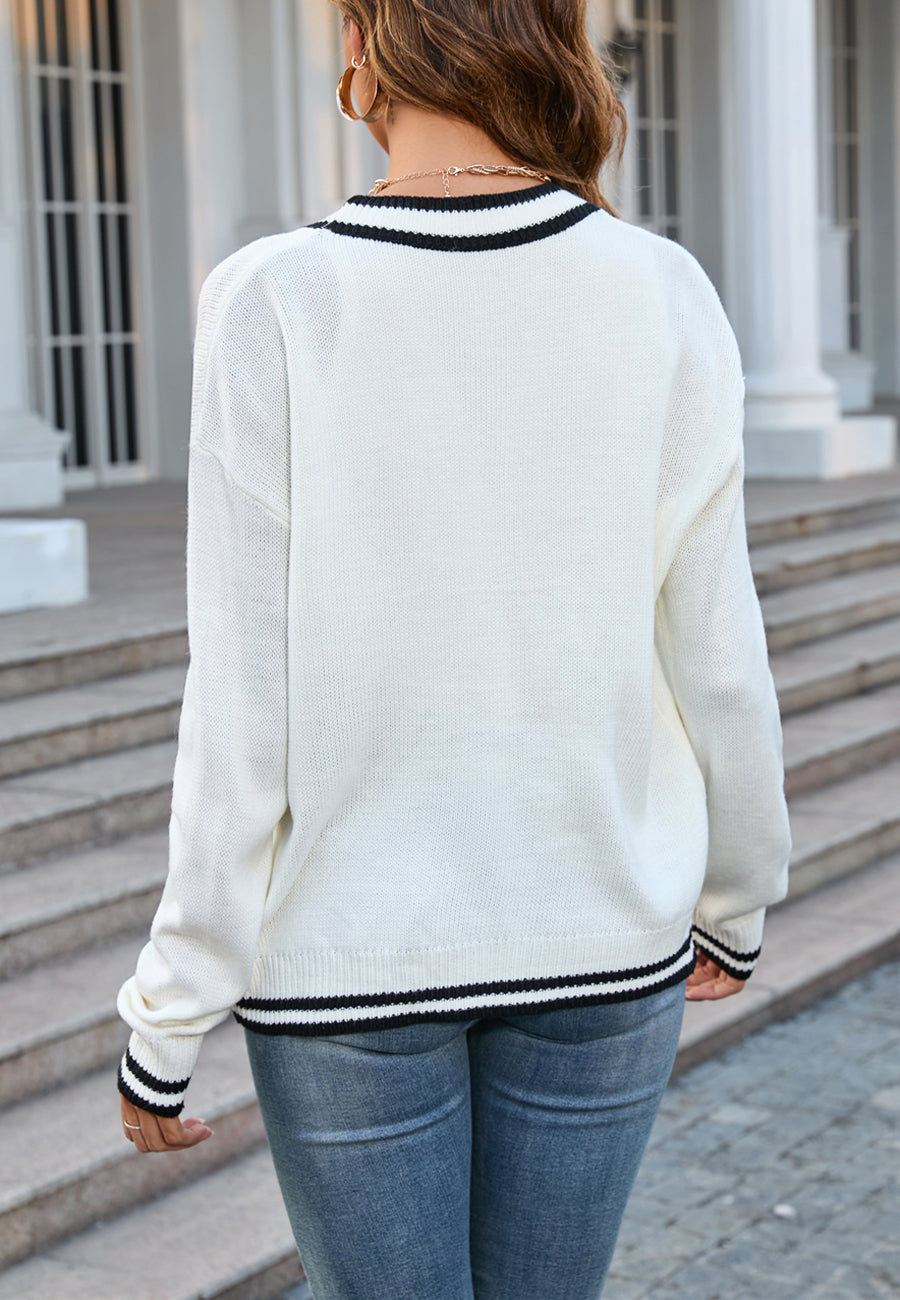 Contrast Varsity Striped Button Up Cardigan Sweater