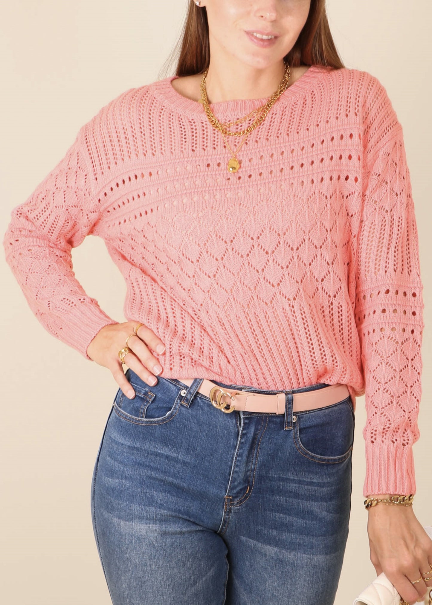 Suéter clásico de punto de crochet texturizado