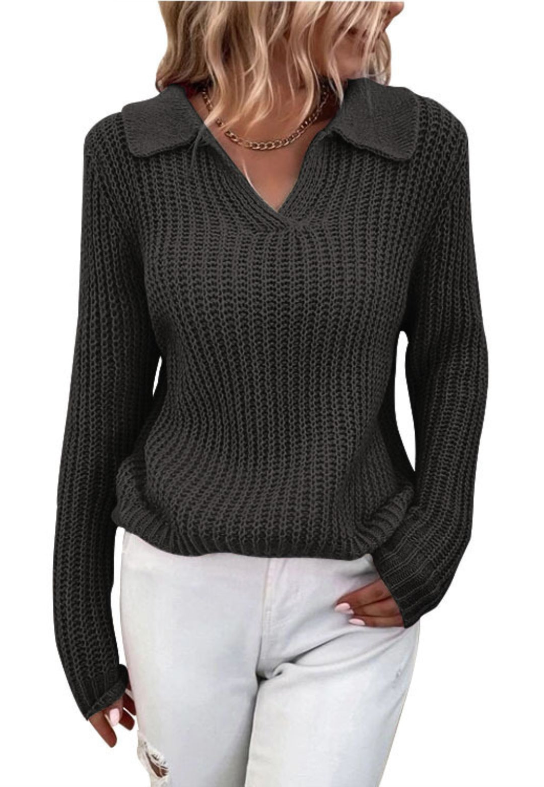 Long Sleeves Collared Sweater Top