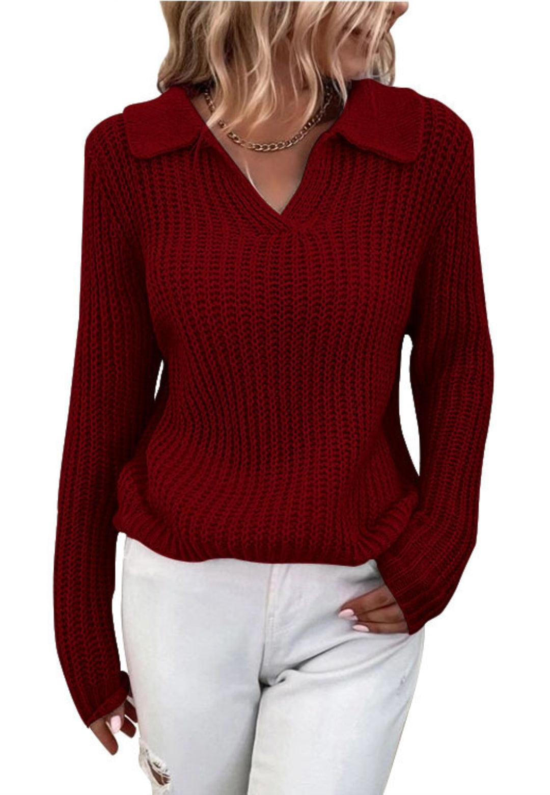 Long Sleeves Collared Sweater Top