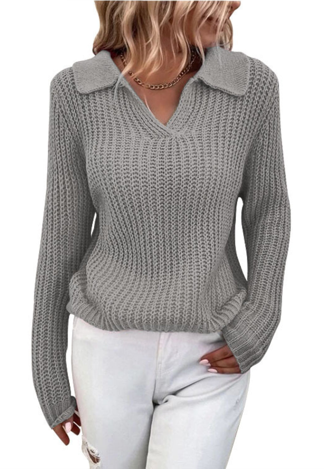 Long Sleeves Collared Sweater Top