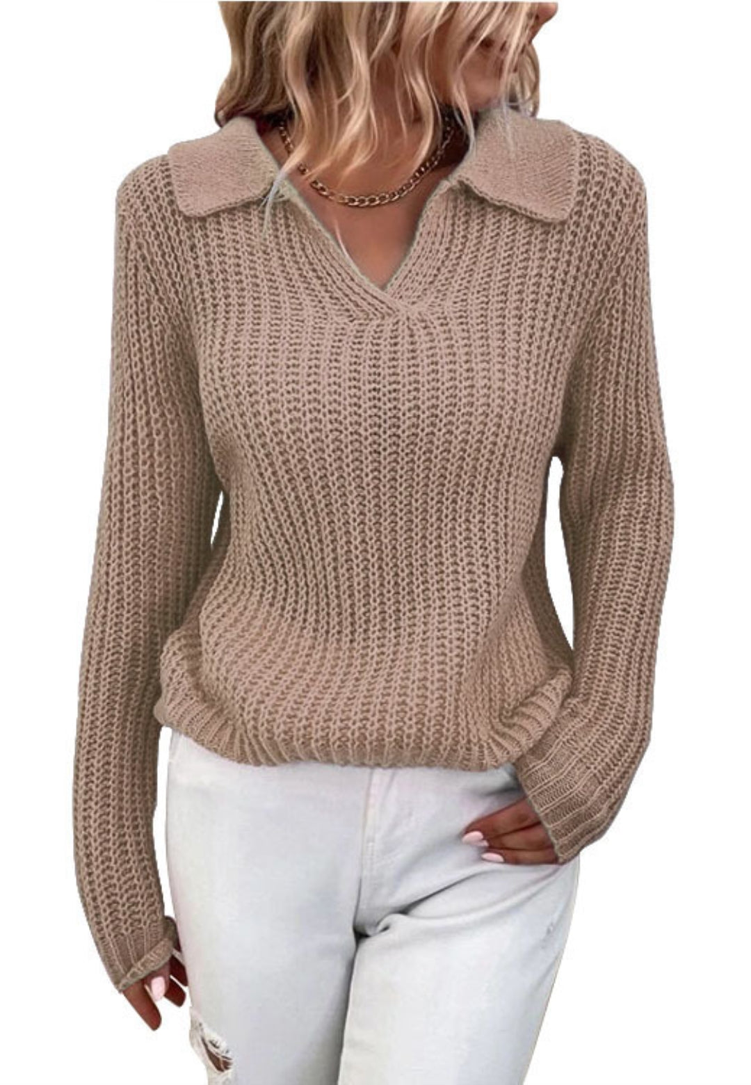 Long Sleeves Collared Sweater Top