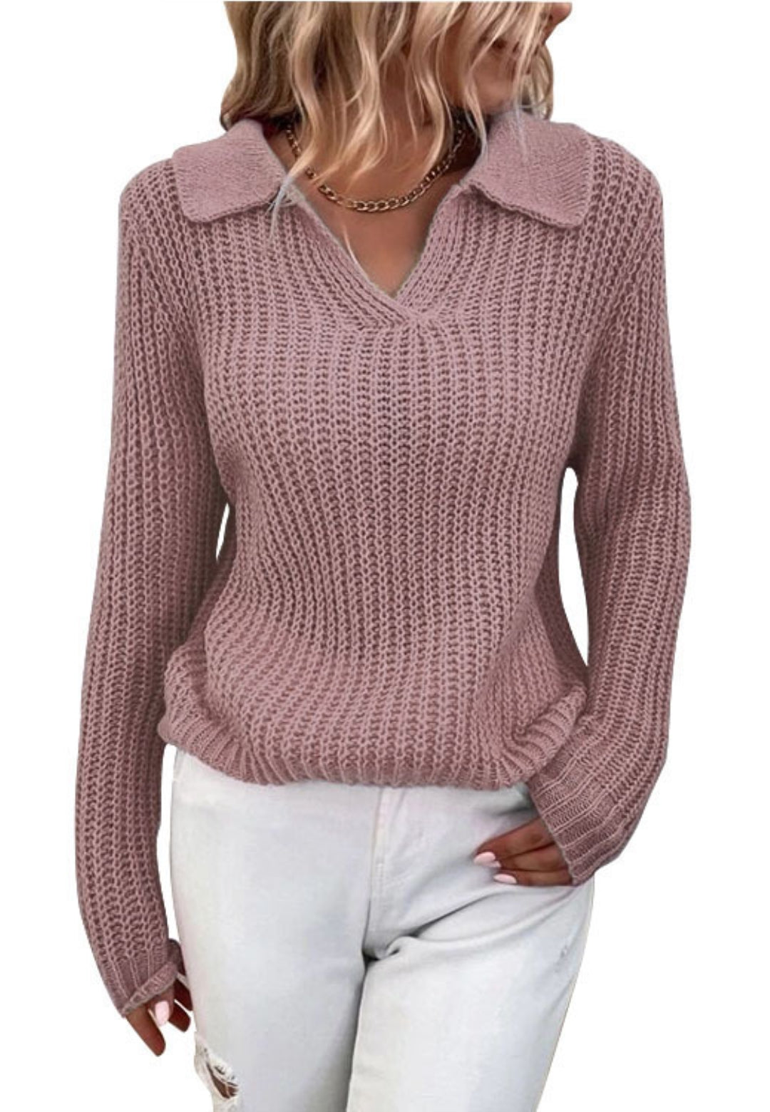Long Sleeves Collared Sweater Top