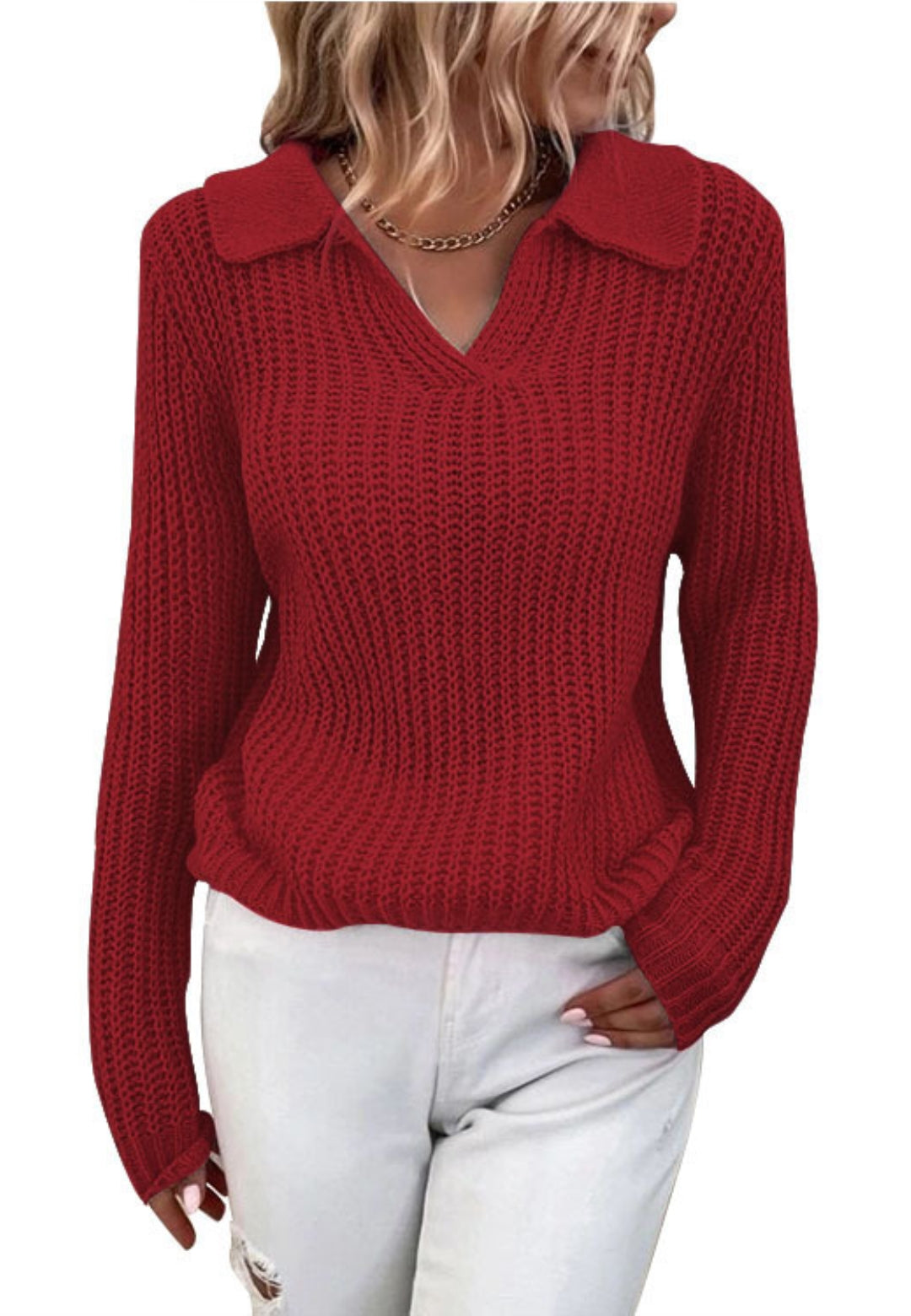Long Sleeves Collared Sweater Top