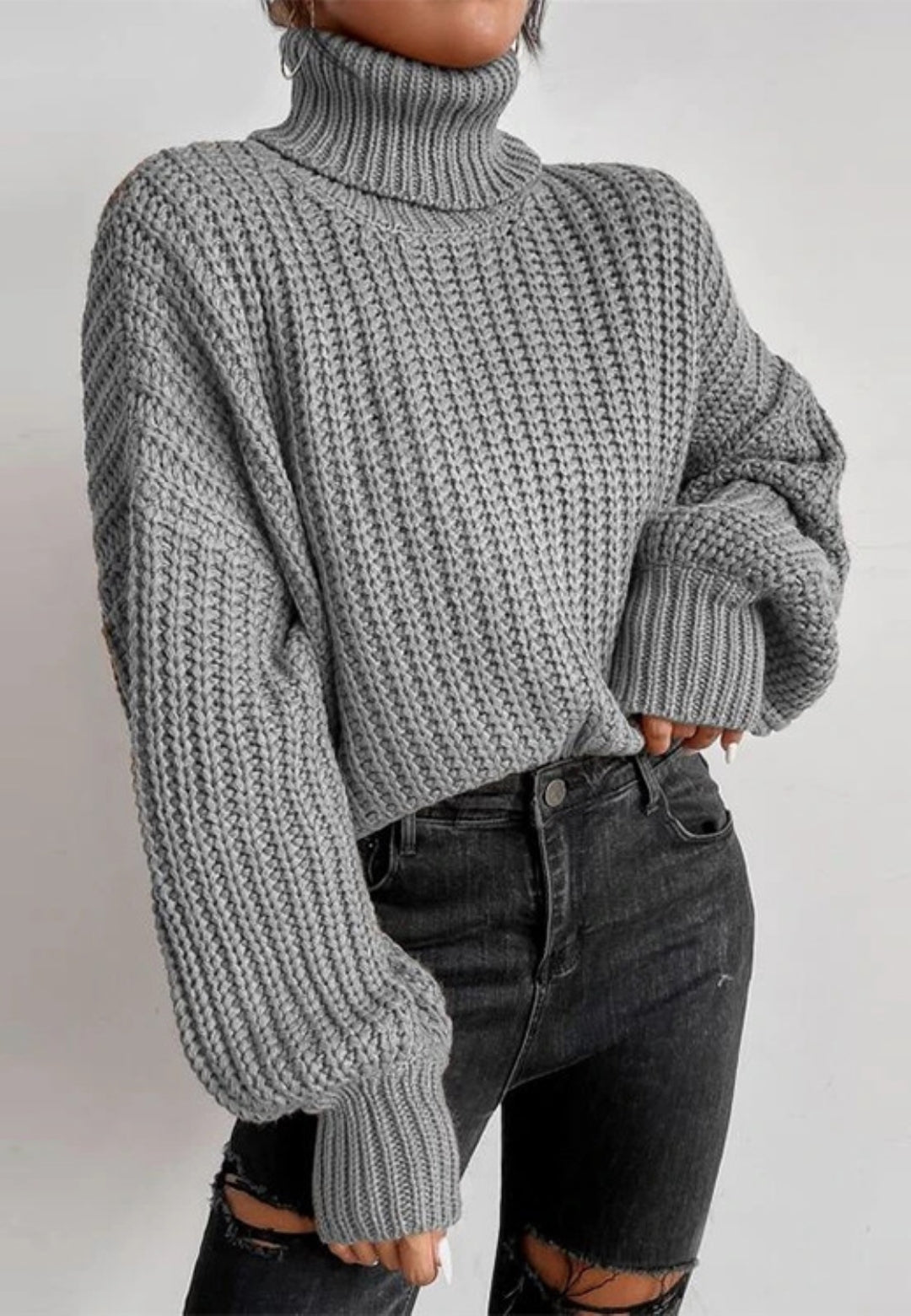 Turtle Neck Baggy Sleeves Sweater
