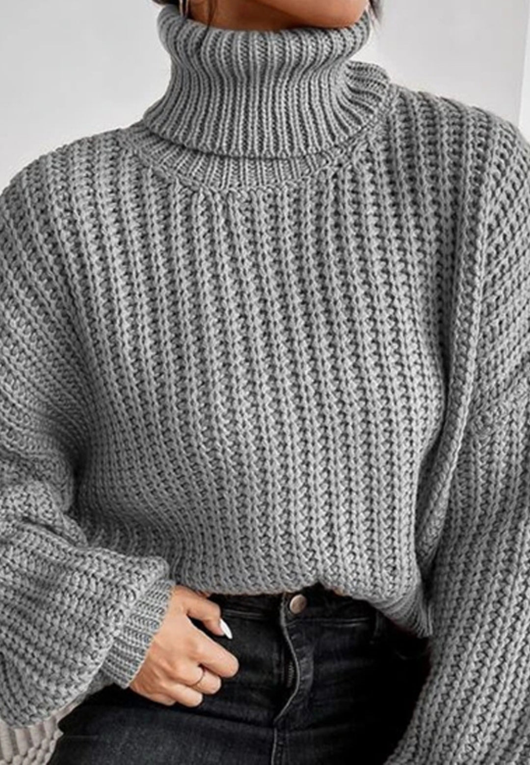 Turtle Neck Baggy Sleeves Sweater