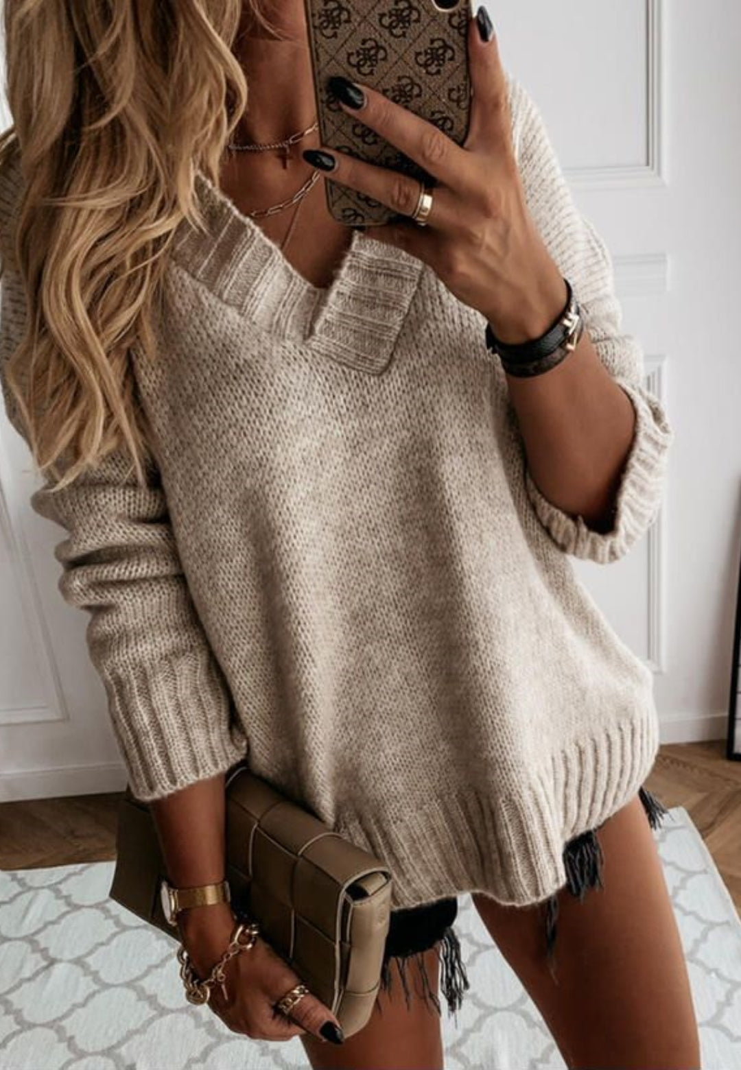 Wide V Neck Knitted Sweater