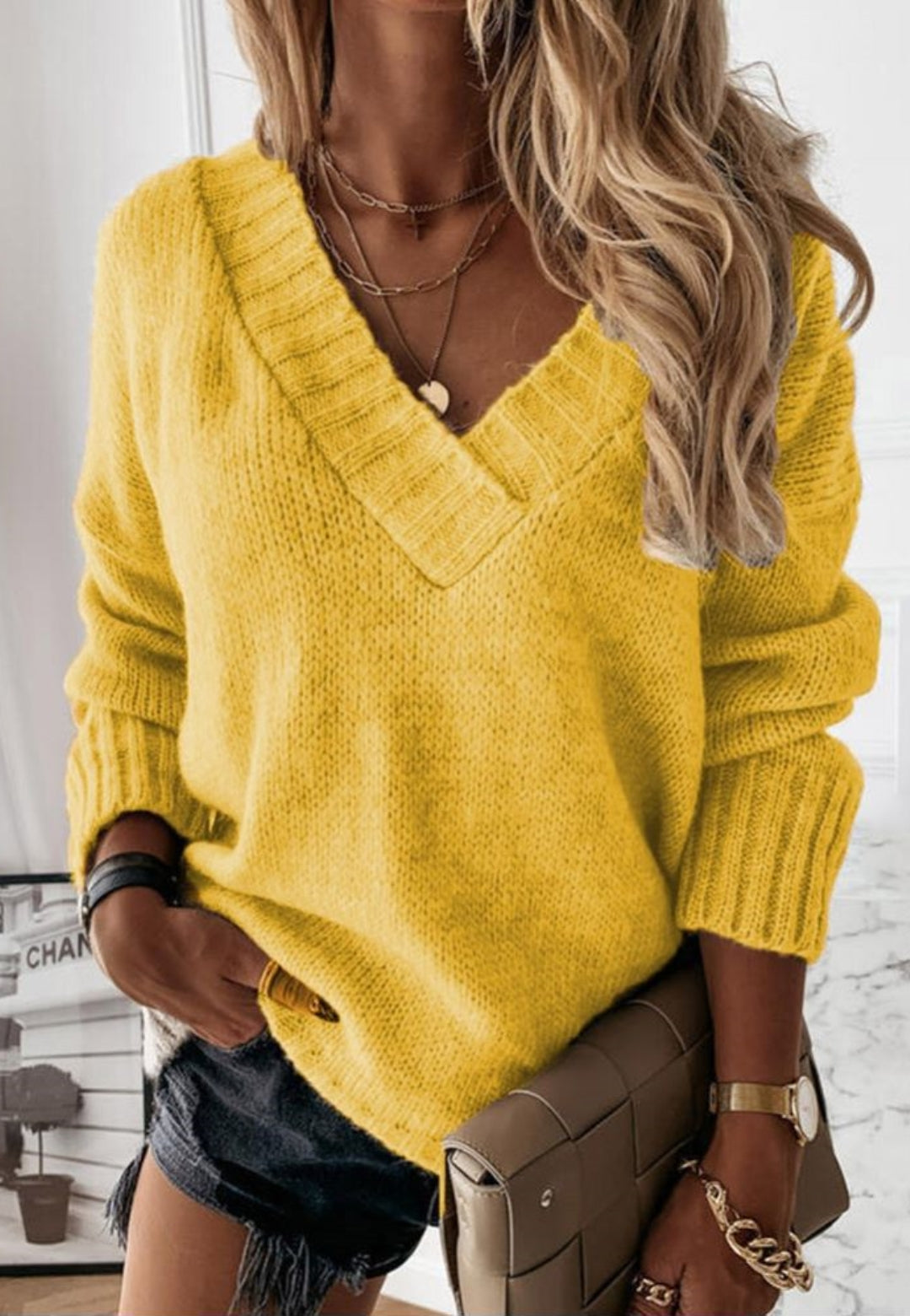 Wide V Neck Knitted Sweater