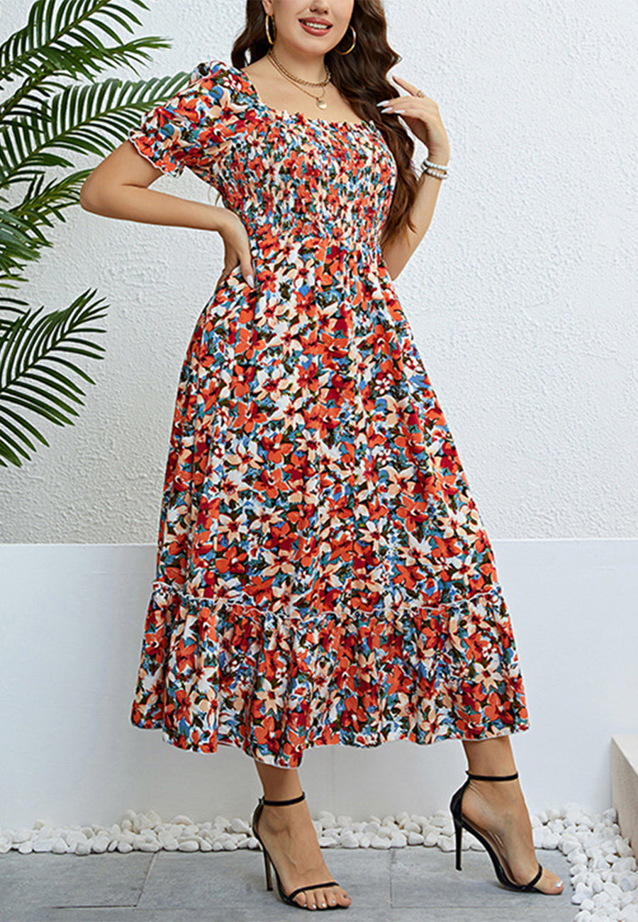 Vestido estilo imperio con escote cuadrado y estampado floral