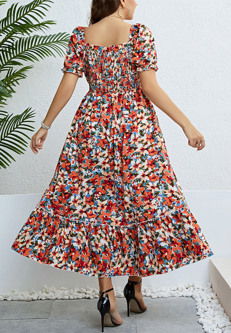 Vestido estilo imperio con escote cuadrado y estampado floral