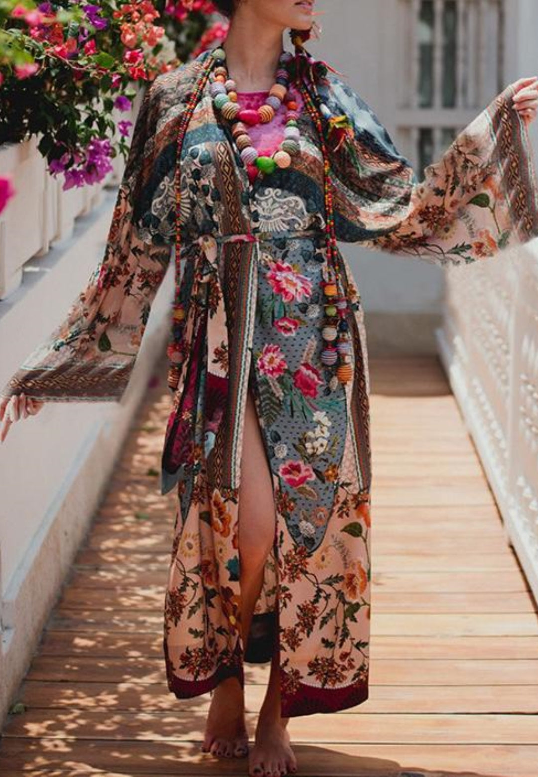 Multi-Print Tie Waist Cover-Up Robe